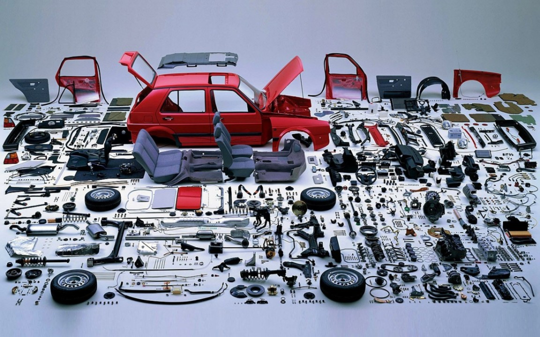 Chinese vehicle parts arranged for identification and fitment verification before shipment